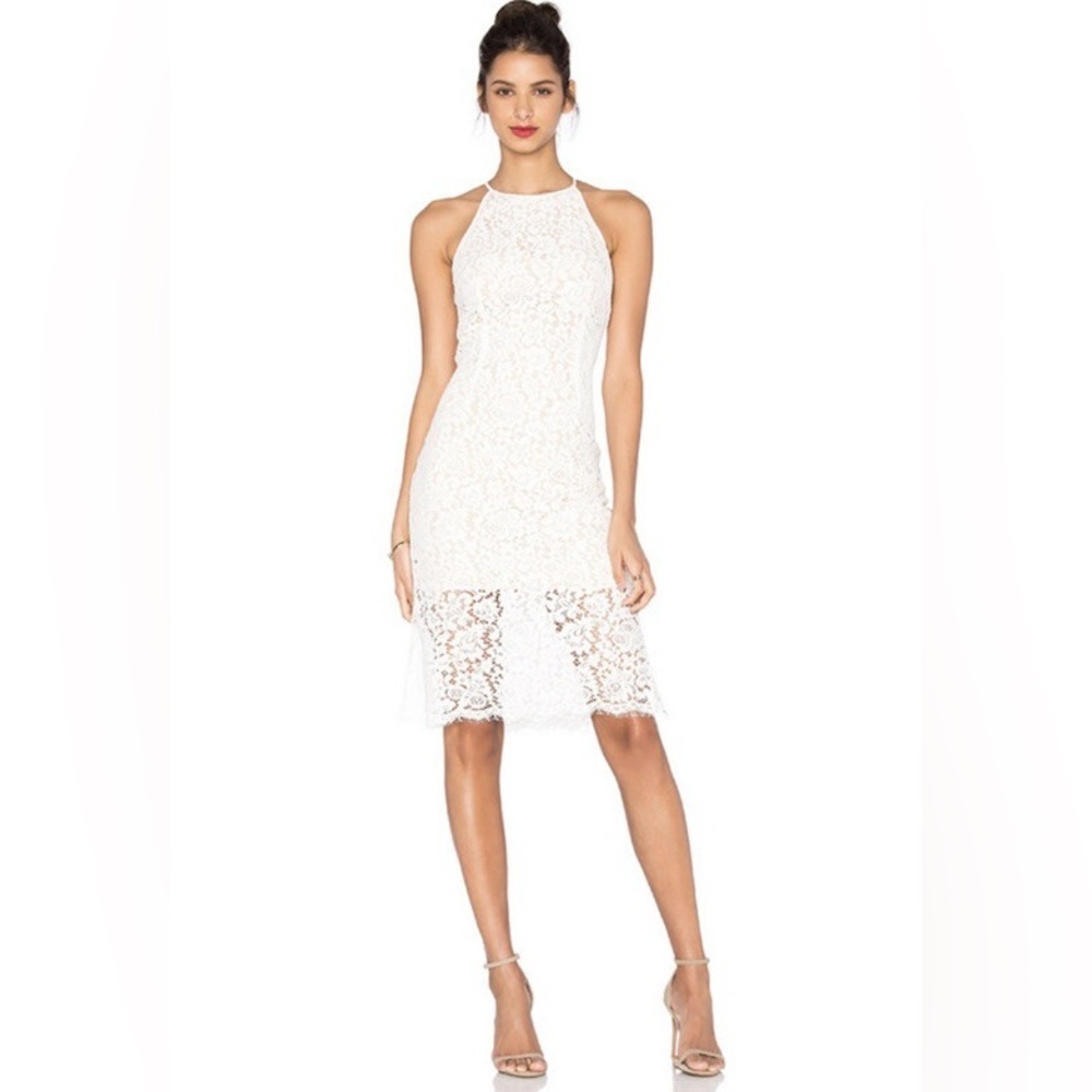 Keepsake the Label Ivory Lace Halter Midi Dress XS Open Back Bodycon‎ Cocktail